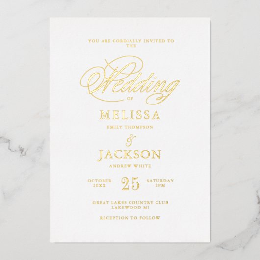 Moderne Elegance Golden Wedding Foil Einladung (Vorderseite)