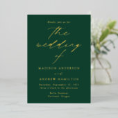 Moderne Elegance Green and Gold Foto Wedding Folieneinladung (Stehend vorne)