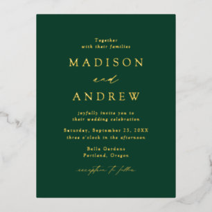 Moderne Elegance Green and Gold Wedding Folie Einladungspostkarte