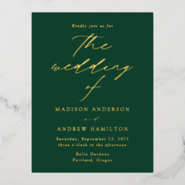 Moderne Elegance Green and Gold Wedding Folie Einladungspostkarte