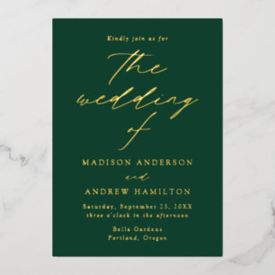 Moderne Elegance Green and Gold Wedding Folieneinladung