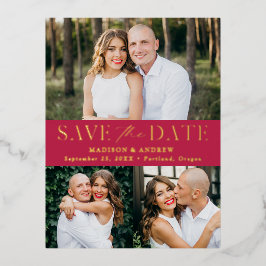 Moderne Elegance Magenta 3 Foto Save the Date Folie Einladungspostkarte
