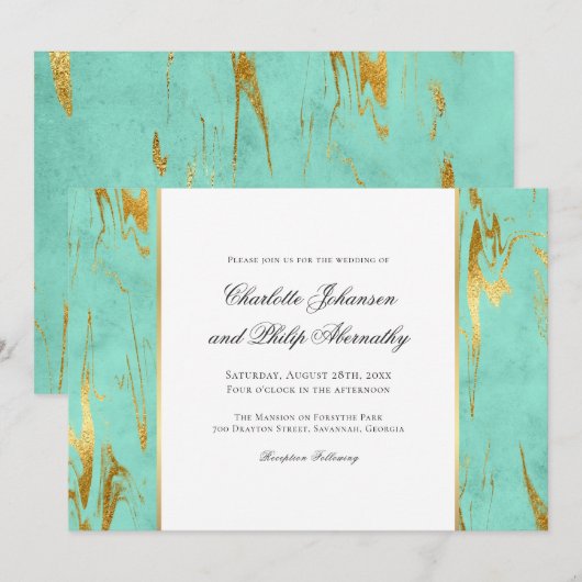 Moderne Elegance Mint and Gold Wedding Einladung (Vorne/Hinten)