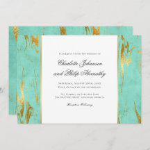 Moderne Elegance Mint and Gold Wedding Einladung