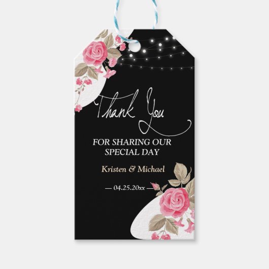 Moderne Elegance Pink Floral String Licht vielen D Geschenkanhänger (Vorderseite)