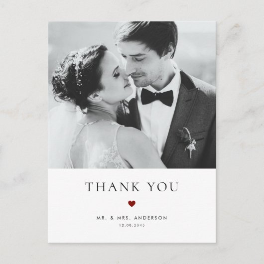 Moderne Elegance Red Typografy Wedding Vielen Dank Postkarte (Vorderseite)