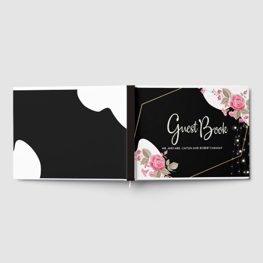 Moderne Elegance Rosa Blumenzange Gästebuch (Voll)