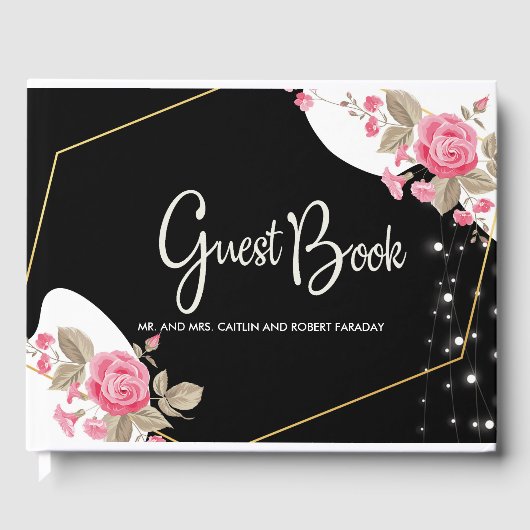 Moderne Elegance Rosa Blumenzange Gästebuch (Vorderseite)