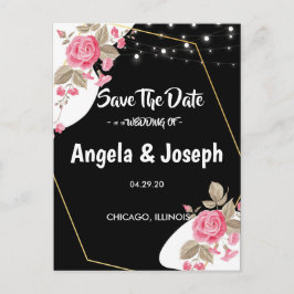 Moderne Elegance Rosa Blumenzange Save the Date Ankündigungspostkarte