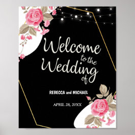 Moderne Elegance Rosa florale Saitenlicht Hochzeit Poster