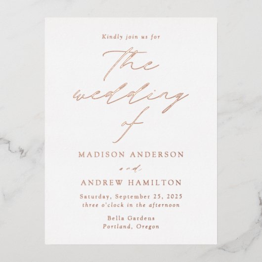 Moderne Elegance Rose Folie Einladungspostkarte (Vorderseite)