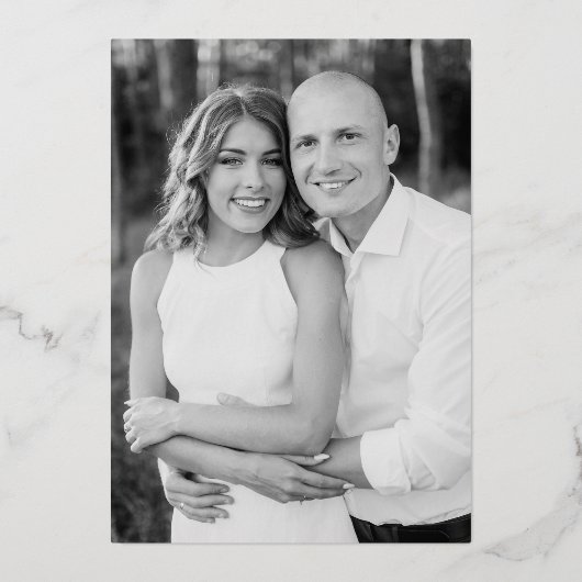 Moderne Elegance Rose Gold Foto Hochzeit Folieneinladung (Rückseite)