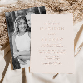 Moderne Elegance Rose Gold Foto Hochzeit Folieneinladung
