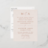 Moderne Elegance Rose Gold Monogram Wedding Folie Einladungspostkarte (Vorderseite/Rückseite)