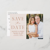 Moderne Elegance Rose Gold Wedding retten das Datu Folie Einladungspostkarte (Vorderseite/Rückseite)