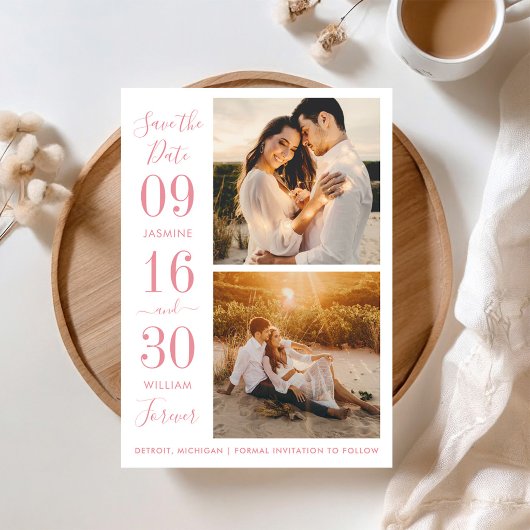 Moderne Elegance Rose Rosa Hochzeitssemble Foto Save The Date