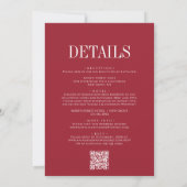 Moderne Elegance Ruby Red QR Code Wedding Einladung (Rückseite)
