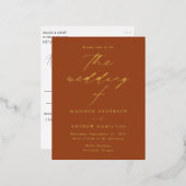 Moderne Elegance Terracotta und Gold Wedding Folie Einladungspostkarte (Vorderseite/Rückseite)