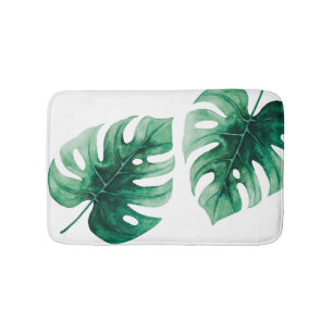 Moderne Elegance Watercolor Grüne Monstera Blätter Badematte