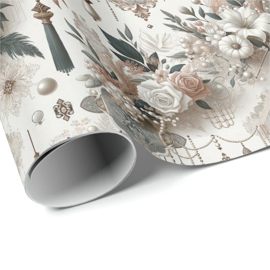 Moderne Elegance Wedding Pearl and Lace Gift Wrap Geschenkpapier (Rolleneckpunkt)
