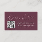 Moderne Elegance Wine Wedding Website QR Code Begleitkarte (Vorderseite)