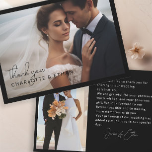 Moderne Elegant 2 Fotos Hochzeit Danke Black