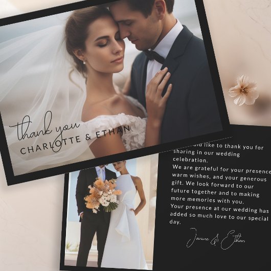Moderne Elegant 2 Fotos Hochzeit Danke Black