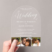 Moderne Elegant 3 Foto Strip Calligraphy Wedding Acryleinladungen (Insitu (Handheld))