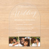 Moderne Elegant 3 Foto Strip Calligraphy Wedding Acryleinladungen (Vorderseite)