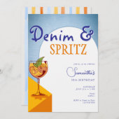 Moderne Elegant Arch Denim & Spritz Sommer Geburts Einladung (Vorne/Hinten)