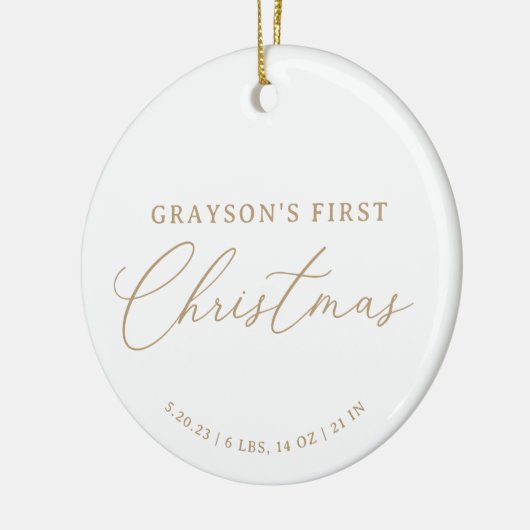 Moderne Elegant Baby Birth Stats Erste Weihnachten Keramik Ornament (Links)