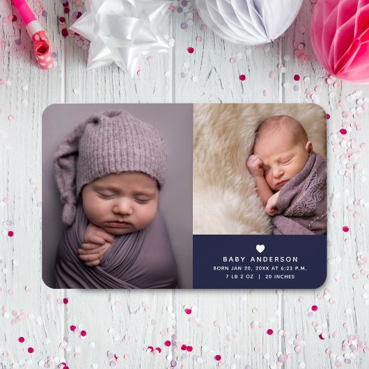 Moderne Elegant Baby Boy Foto Geburtshinweis Magnet