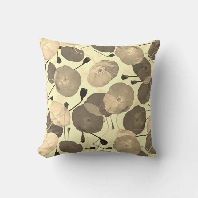 Moderne Elegant Beige Poppy Floral Kissen (Vorderseite)