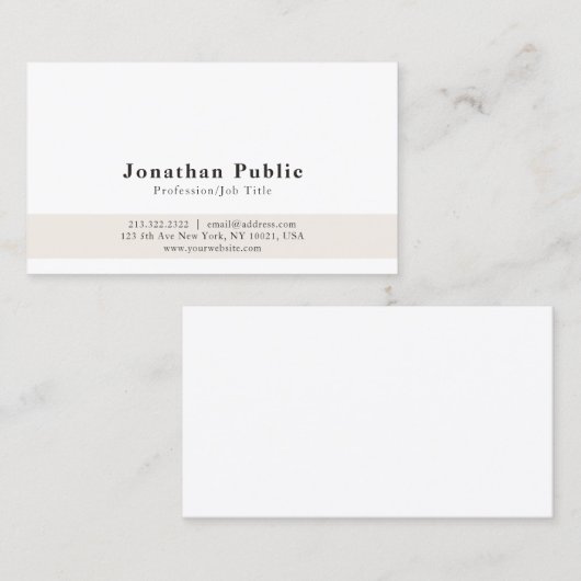 Moderne Elegant Beige Weiß Einfach Schlicht Visitenkarte (Vorne/Hinten)