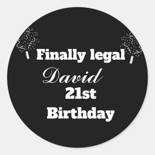 Moderne Elegant Black Endlich 21. Geburtstag Runder Aufkleber (Vorderseite)