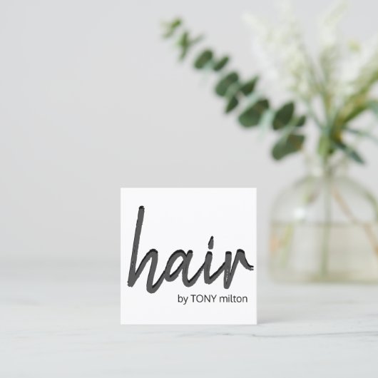 Moderne Elegant Black Gray White Hair Stylist Quadratische Visitenkarte (Stehend Vorderseite)