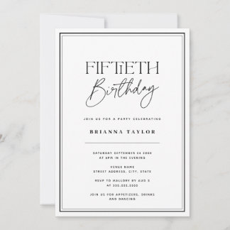 Moderne Elegant Black & White 50. Geburtstag Einladung