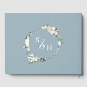 Moderne Elegant Blauer Hochzeitsvortrag von Elfenb Gästebuch (Rückseite)