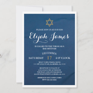 Moderne Elegant Blue Gold Star von David Bar Mitzv Einladung