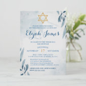 Moderne Elegant Blue Gold Star von David Bar Mitzv Einladung (Stehend Vorderseite)