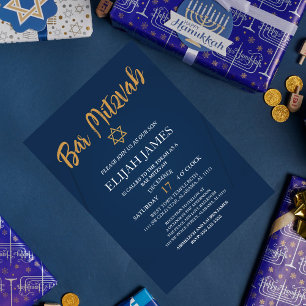 Moderne Elegant Blue Gold Star von David Bar Mitzv Einladung
