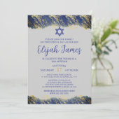 Moderne Elegant Blue Gold Star von David Bar Mitzv Einladung (Stehend Vorderseite)