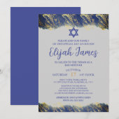 Moderne Elegant Blue Gold Star von David Bar Mitzv Einladung (Vorne/Hinten)