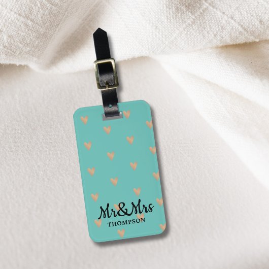 Moderne Elegant Blue Imitate Gold Herzens Mr. & Mr Gepäckanhänger
