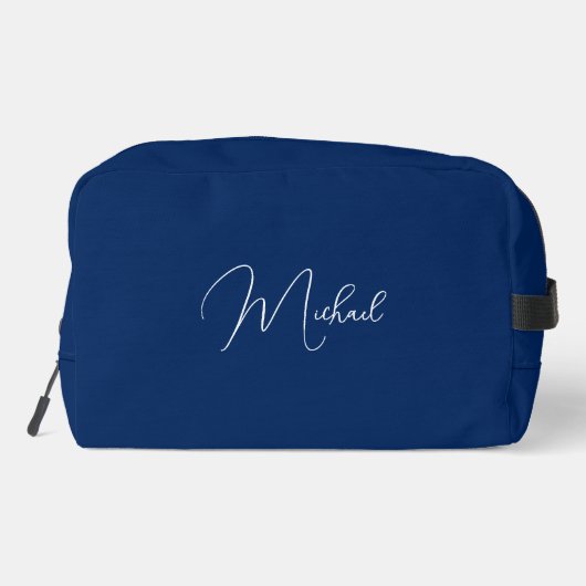 Moderne Elegant Blue White Monogram Travel Cosmeti Waschbeutel (Rückseite)
