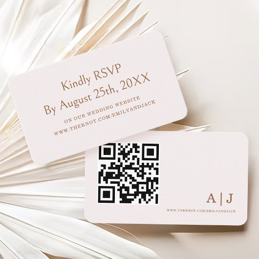 Moderne Elegant Boho Champagne Wedding RSVP qr Cod Begleitkarte