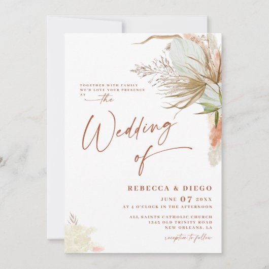 Moderne Elegant Boho Rustic Wedding Einladung (Vorderseite)