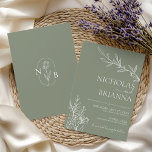 Moderne Elegant Boho Sage Green Wedding Minimalist Einladung<br><div class="desc">Moderne elegante Boho Sage Green Hochzeit Minimalistische Einladung. Monogramm hinten. Karo der Auflistung für mehr passende Elemente. (Monogramm Vektor,  konstruiert von Pikisuperstar)</div>