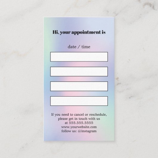 Moderne Elegant Bold Pastel Gradient Terminkarte (Rückseite)