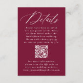 Moderne Elegant Burgund QR Code Hochzeitsdetails Begleitkarte (Vorderseite)